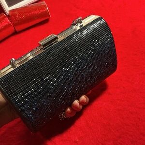 INC International Concepts Navy Blue Rhinestone Clutch/Crossbody Evening Bag